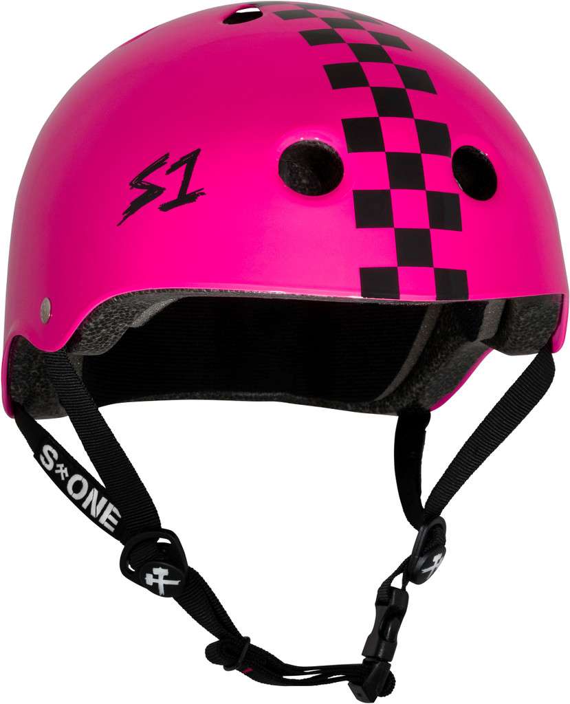 S1_Lifer_Roller_Derby_Helmet_Pink_w_checkers_34_view__79739 S1 Lifer Pink Gloss With Checkers