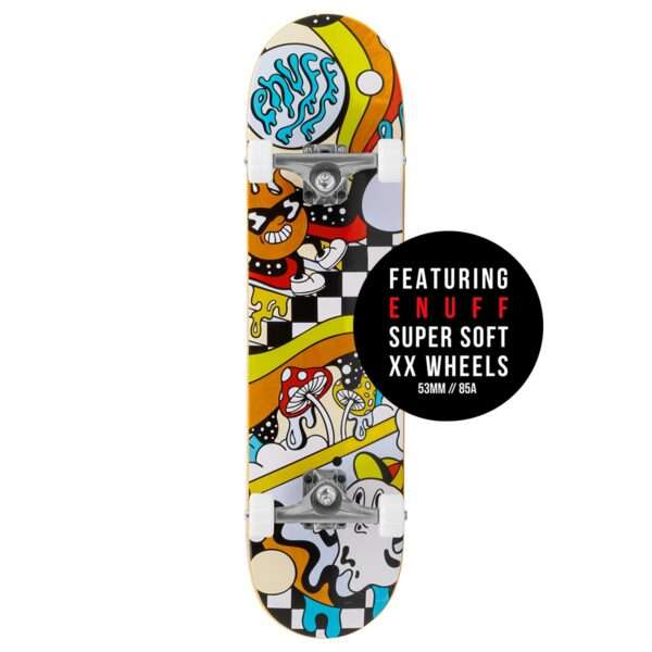 ENU4100 ENU4150 Enuff Meltworld Complete Skateboard Confused Graphic Main with Badge Enuff Meltworld Confused 7.75 x 31.5