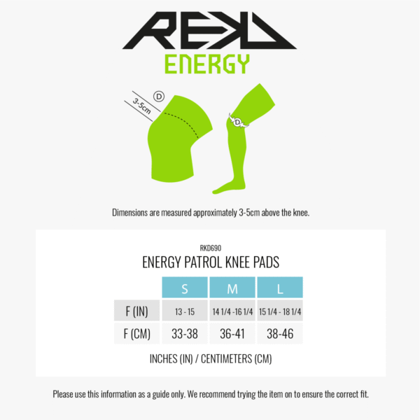 RKD690 Patrol Knee Pads Size Guide REKD Energy Patrol Knee Pads